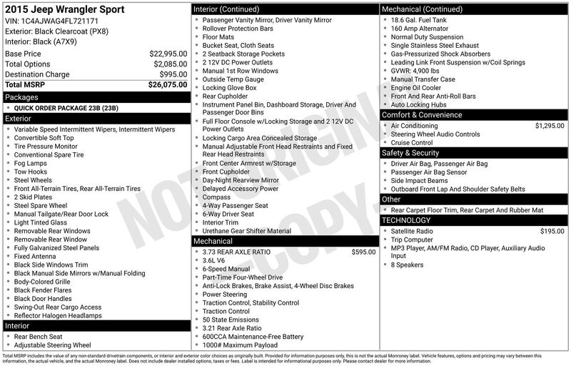 Used 2015 JEEP WRANGLER SPORT in JACKSONVILLE, FLORIDA