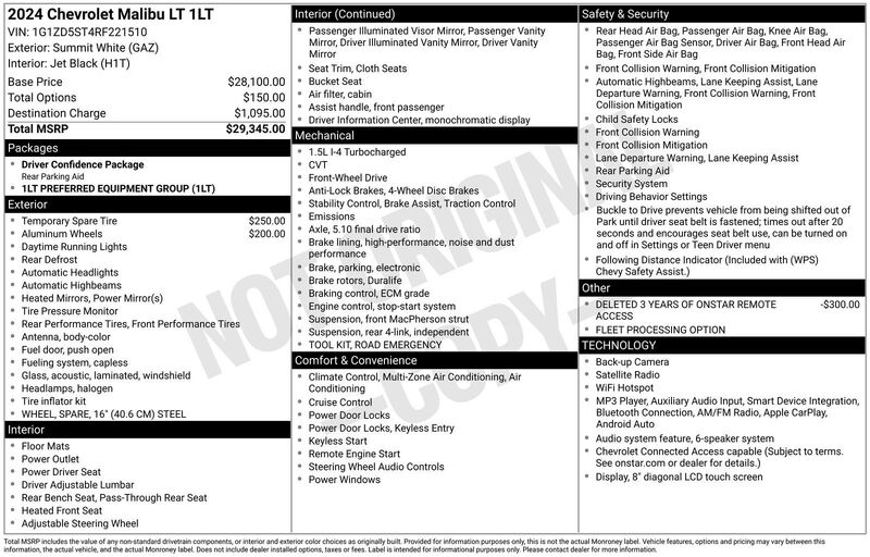 Used 2024 CHEVROLET MALIBU LT in JACKSONVILLE, FLORIDA
