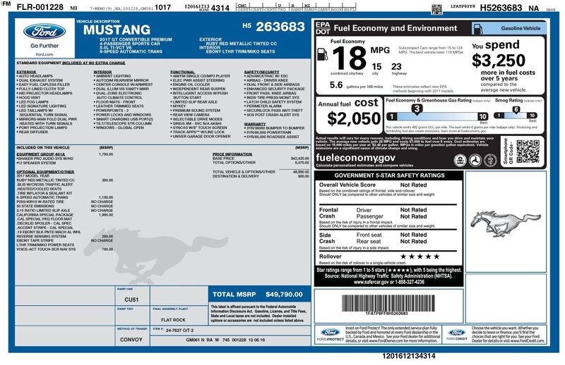 Used 2017 FORD MUSTANG GT PREMIUM in JACKSONVILLE, FLORIDA