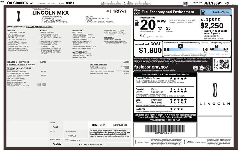 Used 2018 LINCOLN MKX RESERVE in JACKSONVILLE, FLORIDA