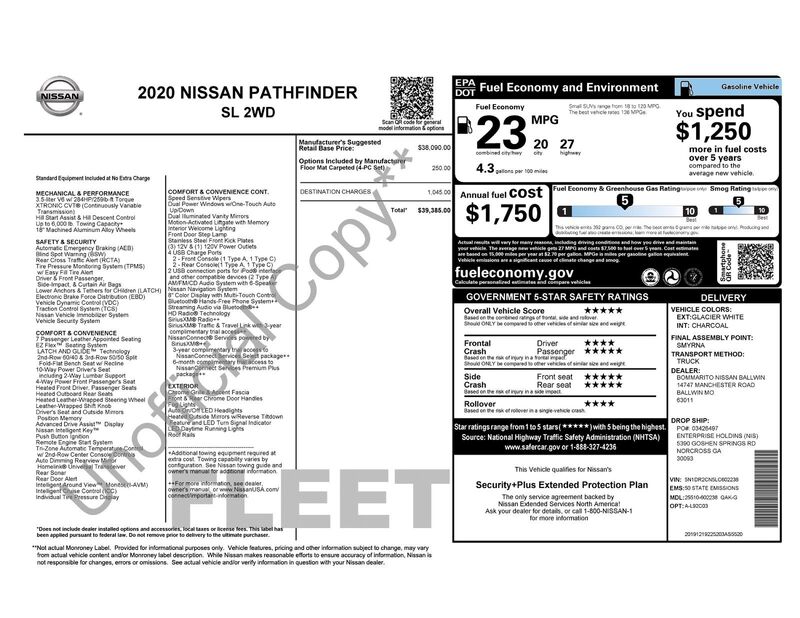 Used 2020 NISSAN PATHFINDER SL in JACKSONVILLE, FLORIDA