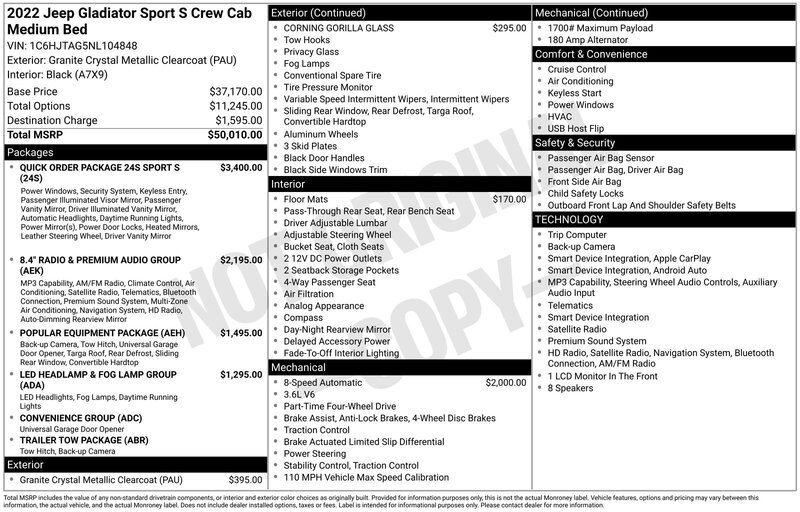 Used 2022 JEEP GLADIATOR SPORT in JACKSONVILLE, FLORIDA