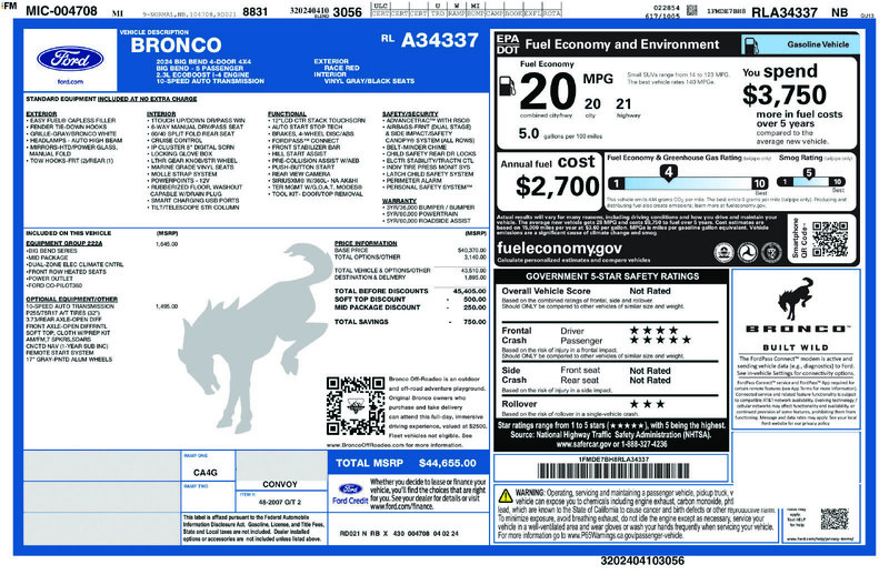 Used 2024 FORD BRONCO BIG BEND in JACKSONVILLE, FLORIDA