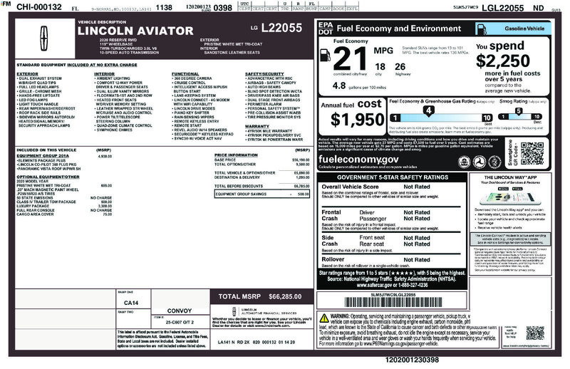 Used 2020 LINCOLN AVIATOR RESERVE in JACKSONVILLE, FLORIDA