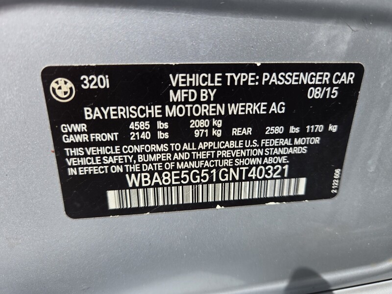 Used 2016 BMW 3 SERIES 4DR SDN 320I XDRIVE AWD SOUTH AFRICA in FT. PIERCE, FLORIDA