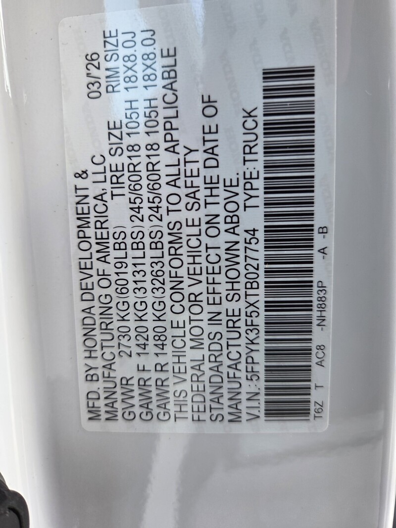 New 2026 Honda Ridgeline RTL in FT. PIERCE, FLORIDA