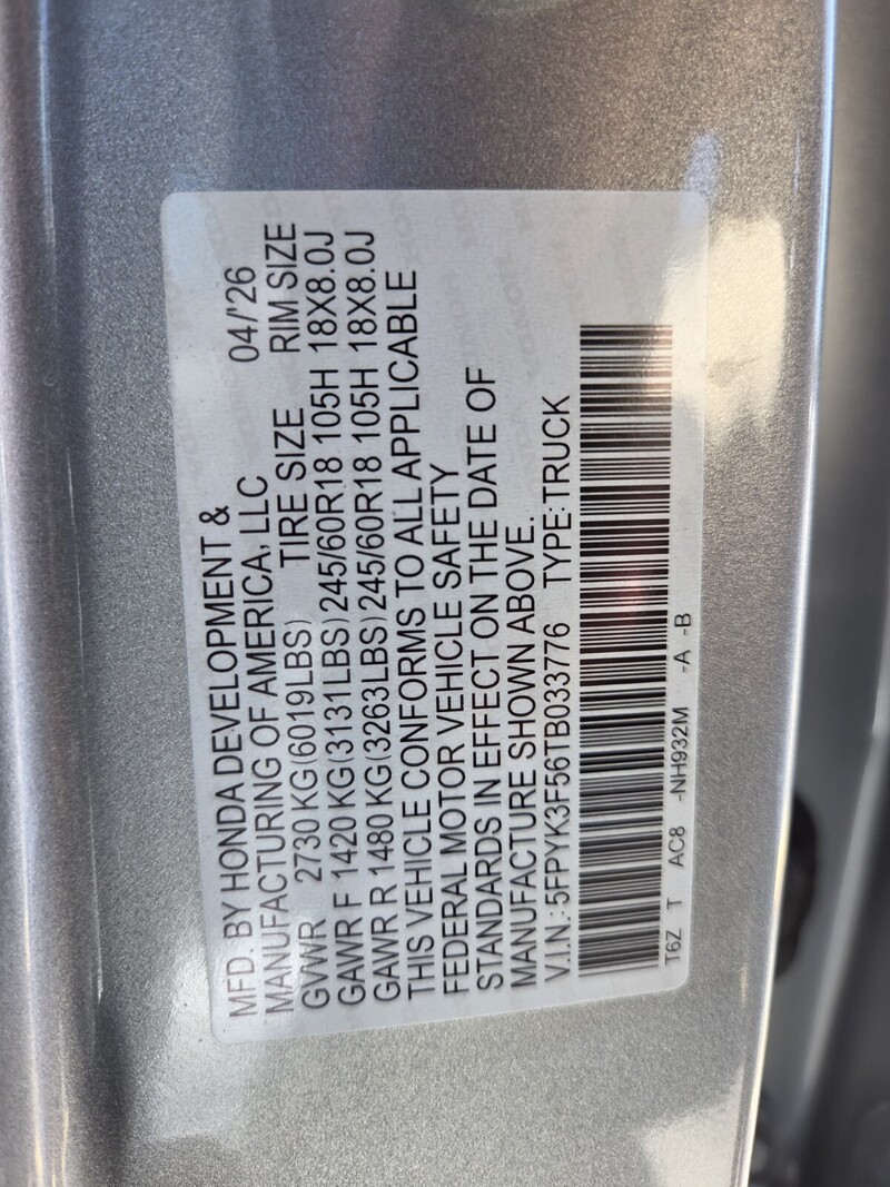 New 2026 Honda Ridgeline RTL in FT. PIERCE, FLORIDA
